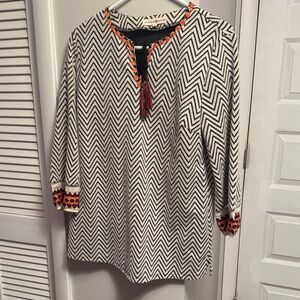 Altar'd State Black and White Zigzag Blouse with Orange Accents